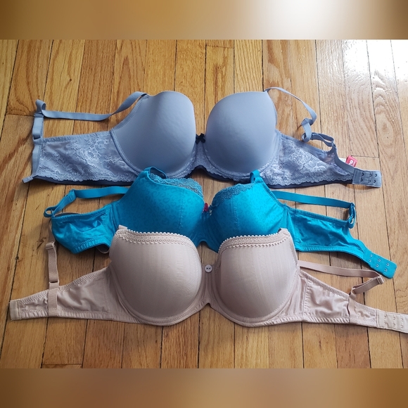 Women's Lace Trim Bra Set - Gray, Blue, and Beige  Celo By Panache 32F - Picture 1 of 3